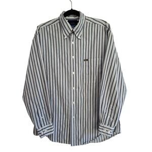 Faconnable Classique Dress Shirt Men's L 100% Cotton Brown Blue Stripe